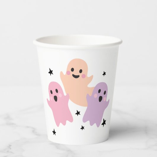 かわいい幽霊ハロウィーン誕生日パーティーガールパステル 紙コップ (正面)