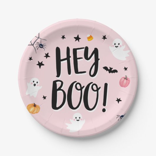 かわいい幽霊ハロウィーン誕生日パーティーガールピンク ペーパープレート (正面)