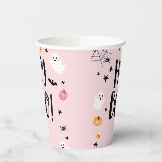 かわいい幽霊ハロウィーン誕生日パーティーガールピンク 紙コップ (左)