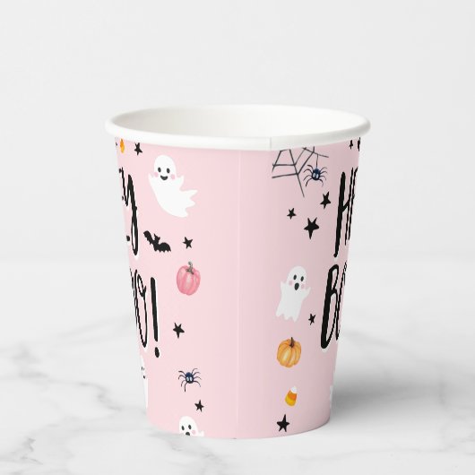 かわいい幽霊ハロウィーン誕生日パーティーガールピンク 紙コップ (右)