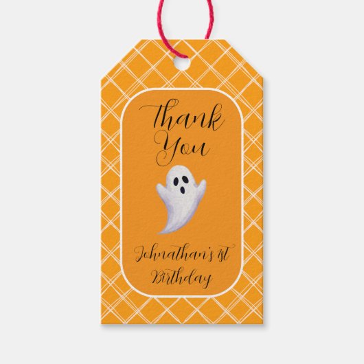 かわいい幽霊ハロウィーン誕生日パーティーメッセージカード ギフトタグ (正面)