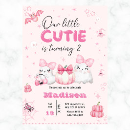 かわいい幽霊ハロウィーン誕生日パーティー任意の年ピンク 招待状