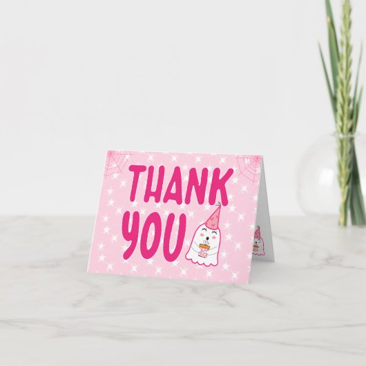 かわいい幽霊ハロウィーン誕生日for girl Thank You サンキューカード (正面)