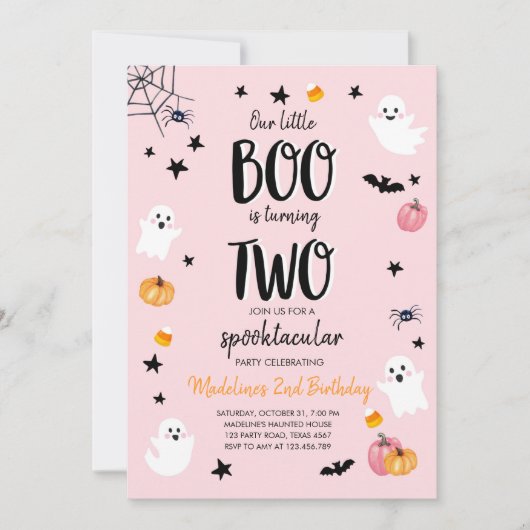 かわいい幽霊ハロウィーン2回目の誕生日パーティの招待状 招待状 (正面)