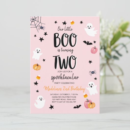 かわいい幽霊ハロウィーン2回目の誕生日パーティの招待状 招待状 (スタンド正面)
