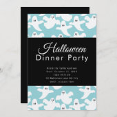 かわいい幽霊パステルグリーンハロウィンディナーパーティー 招待状 (正面/裏面)