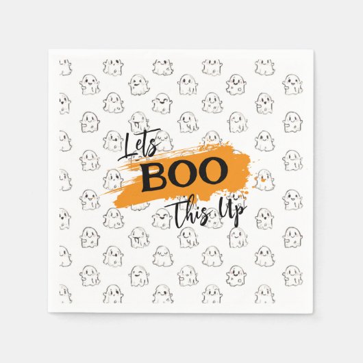 かわいい幽霊パターンをブー飛んでいるト スタンダードカクテルナプキン (正面)
