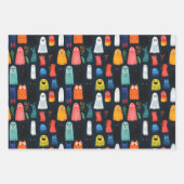 かわいい幽霊パターンウォーターカラーフローラハロウィーン ラッピングペーパーシート (正面)