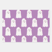 かわいい幽霊パープルオレンジハロウィングール ラッピングペーパーシート (正面)
