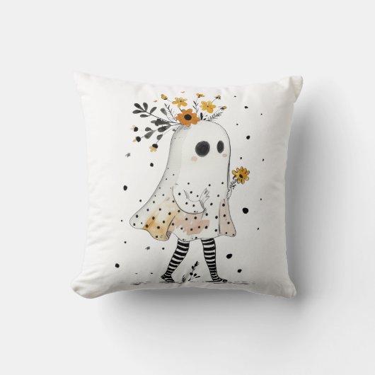 かわいい幽霊ヒマワリお洒落ハロウィーン クッション (正面)