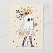 かわいい幽霊ヒマワリお洒落ハロウィーン ポストカード (正面)