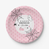 かわいい幽霊ピンクハロウィーンハッピーバースデー名物ケーキ ペーパープレート (正面)