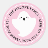 かわいい幽霊ピンクハロウィーン差出人住所 ラウンドシール (正面)