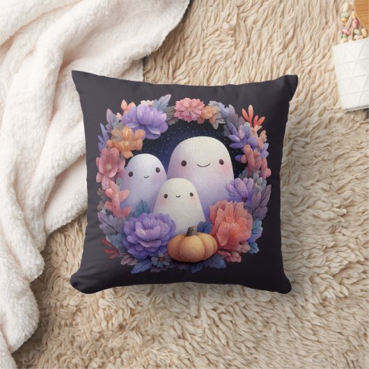 かわいい幽霊ファミリーハロウィーンリース クッション (ブランケット)