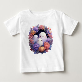 かわいい幽霊ファミリーハロウィーンリース ベビーTシャツ