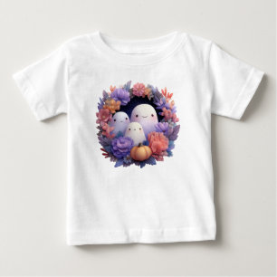 かわいい幽霊ファミリーハロウィーンリース ベビーTシャツ