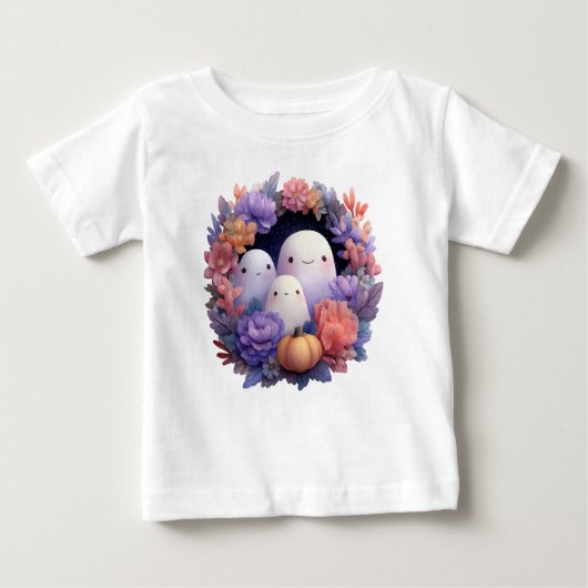 かわいい幽霊ファミリーハロウィーンリース ベビーTシャツ (正面)
