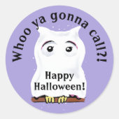 かわいい幽霊フクロウハロウィーンプーお電話 ラウンドシール (正面)