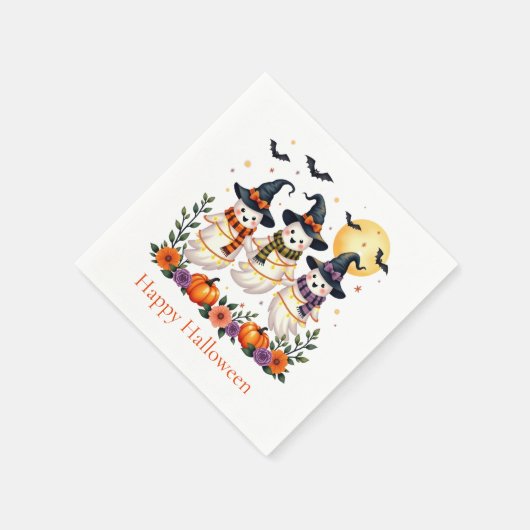 かわいい幽霊フラワーカボンプキンスこうもりハロウィーン スタンダードカクテルナプキン (角)