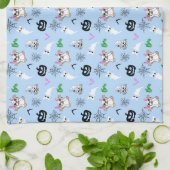 かわいい幽霊フランスのブルドッグこうもりパンプキンハロウィーン キッチンタオル (折り畳み)