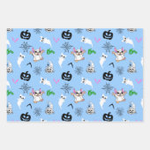 かわいい幽霊フランスのブルドッグこうもりパンプキンハロウィーン ラッピングペーパーシート (正面2)