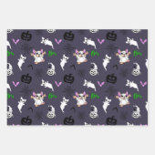 かわいい幽霊フランスのブルドッグこうもりパンプキンハロウィーン ラッピングペーパーシート (正面)