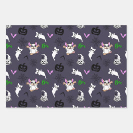 かわいい幽霊フランスのブルドッグこうもりパンプキンハロウィーン ラッピングペーパーシート