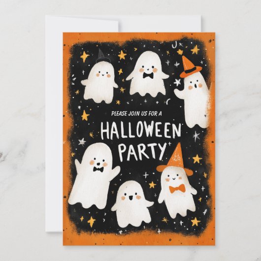 かわいい幽霊フレンズハロウィーン 招待状 (正面)