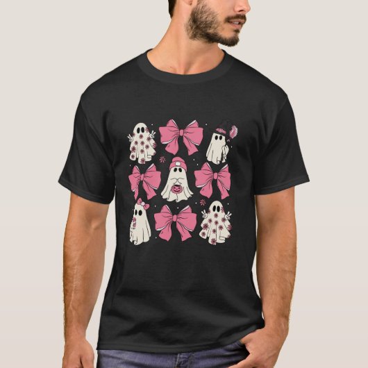 かわいい幽霊フローラピンクコケットボウハ不気味ロウ Tシャツ (正面)