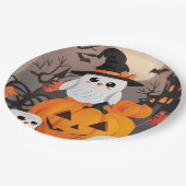 かわいい幽霊フール&パンプキンスハロウィ不気味ーン ペーパープレート (アングル)