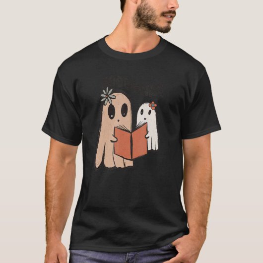 かわいい幽霊ブック読ズハロウィーン先生トップファンン Tシャツ (正面)