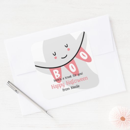 かわいい幽霊ブハロウィーンの子供たちが扱う スクエアシール (封筒)