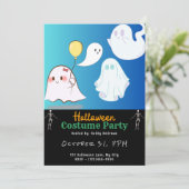 かわいい幽霊ブルースカイブラックハロウィーン 招待状 (スタンド正面)