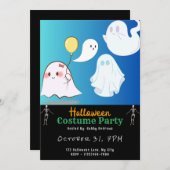 かわいい幽霊ブルースカイブラックハロウィーン 招待状 (正面/裏面)
