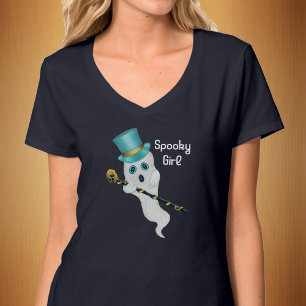 かわいい幽霊ブルートップハット華美スカル杖不気味 Tシャツ