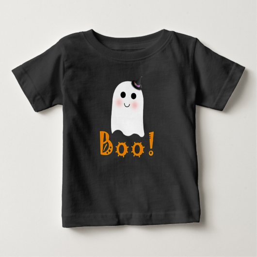 かわいい幽霊ブーハッピーハローウィンベビーシャツ ベビーTシャツ (正面)