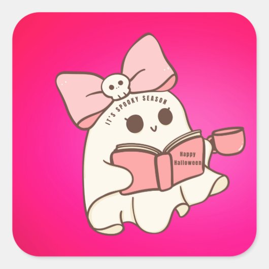 かわいい幽霊ホットピンク スクエアシール (正面)