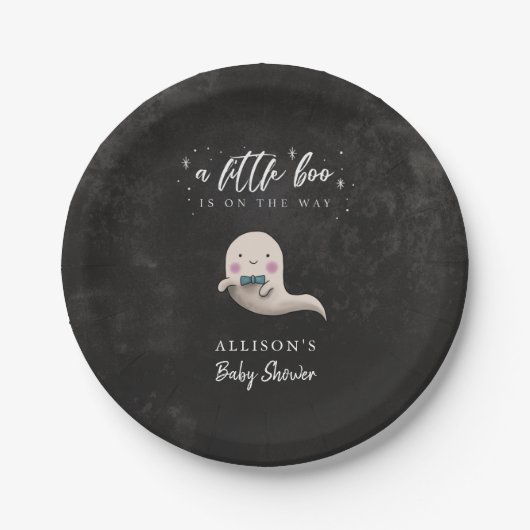 かわいい幽霊ボウタイリトルブベビーシャワー ペーパープレート (正面)
