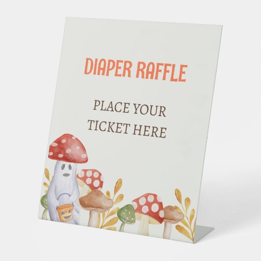 かわいい幽霊マッシュルームハロウィンおむつラッフル 台座サイン (正面)