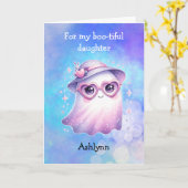 かわいい幽霊メガネ掛けハロウィン娘 カード (黄色い花)