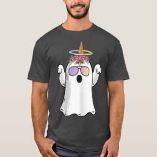 かわいい幽霊ユニコーンフラワークラウンサングラスカラー Tシャツ