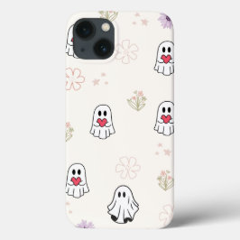 かわいい幽霊ラブパターンパステルフローラハロウィーン iPhone 13ケース