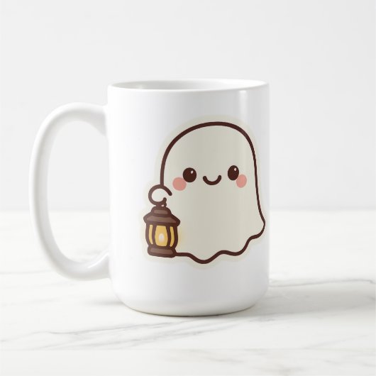 かわいい幽霊ランタン付き – かわいいスピリットデザイン コーヒーマグカップ (左)