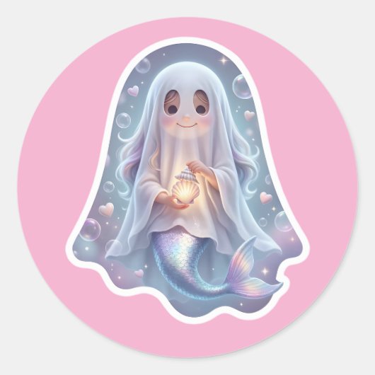 かわいい幽霊人魚 ラウンドシール (正面)