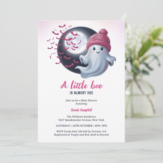 かわいい幽霊小さなブハロウィーン女の子の赤ちゃんシャワー 招待状 (スタンド正面)