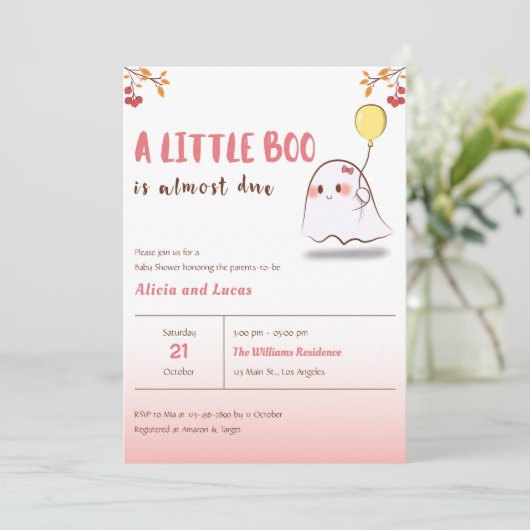 かわいい幽霊小さなブハロウィーン赤ちゃんシャワー 招待状 (スタンド正面)