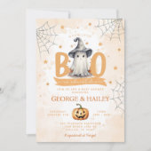 かわいい幽霊小さなブーはほとんどデューベイビーシャワー 招待状 (正面)