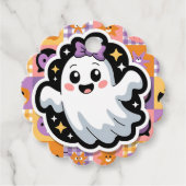 かわいい幽霊毛布 – かわいいパッチワーク漫画幽霊 フェイバータグ (正面)