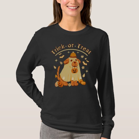かわいい幽霊犬のレトロ不気味シーズン面白いハロウィーン Tシャツ (正面)