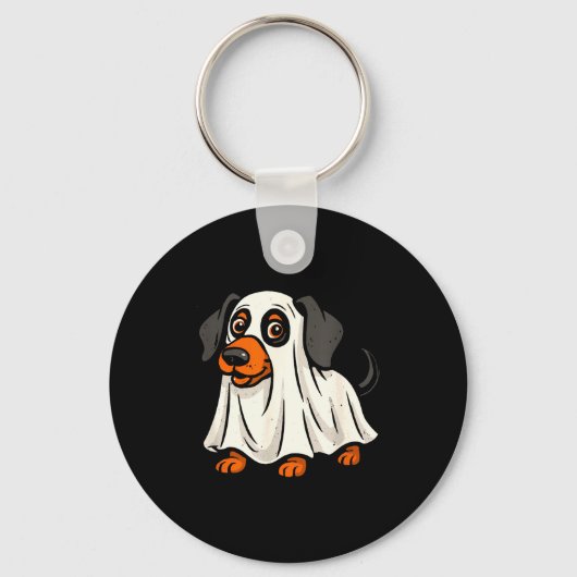 かわいい幽霊犬ハロウィンダックスフント キーホルダー (正面)